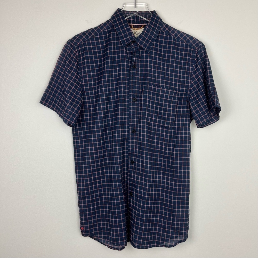 KOTO URBAN OUTFITTERS Navy Pink Short Sleeve Button Up Shirt Small